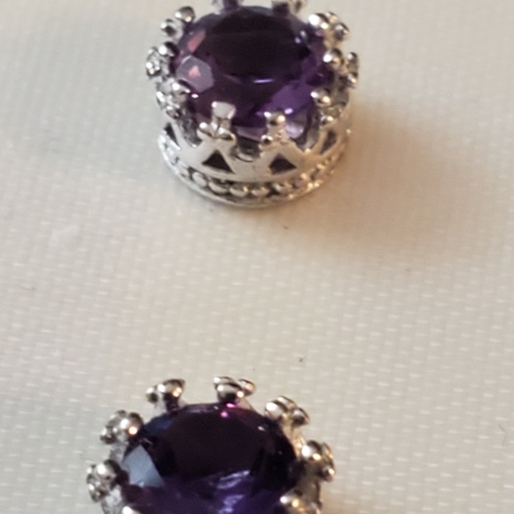 Simulated sapphire earrings set in silver - Picture 3 of 5